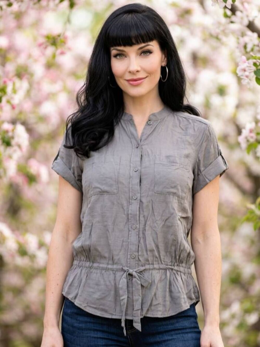 🔹️Loft Olive Semi-Sheer Buttoned Cuff Sleeve Top Medium